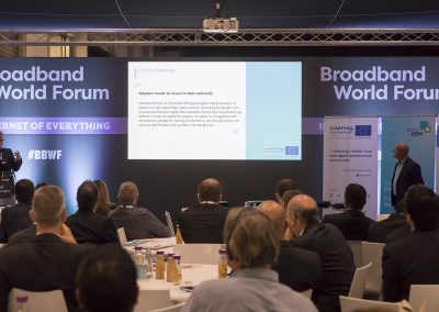 Wouter Degadt (E-Government Koordinator Leiedal, CORA Projektträger) stellt das Projekt CORA am 24.10.2017 in Berlin beim Governmental Workshop im Rahmen des Broadband World Forums 2017 vor. Foto: aconium GmbH / Florian Schuh