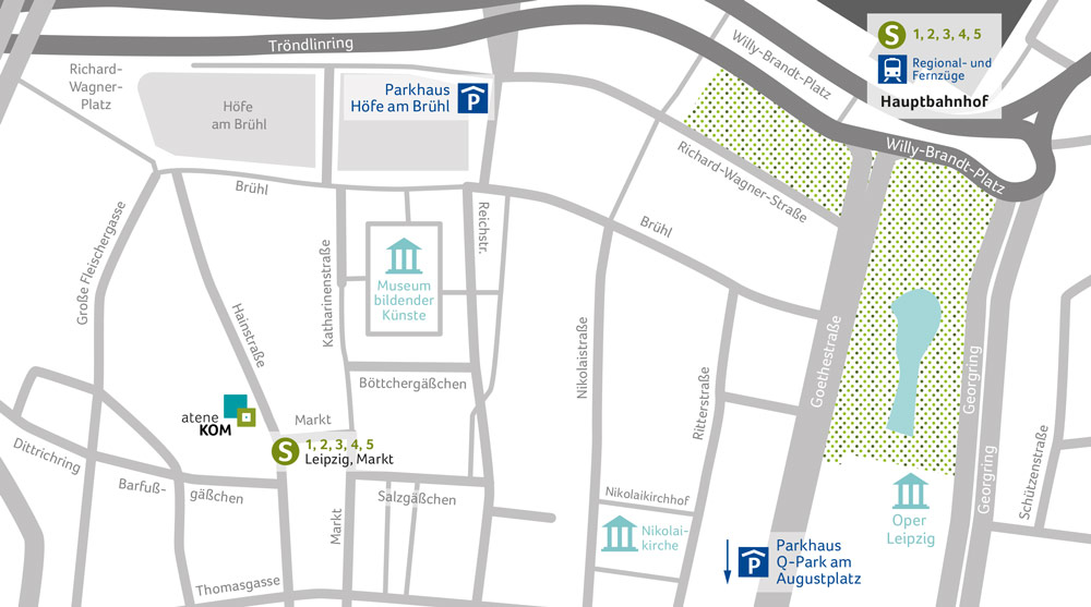 Stadtplan von Leipzig mit eingezeichnetem Regionalbüro der aconium GmbH